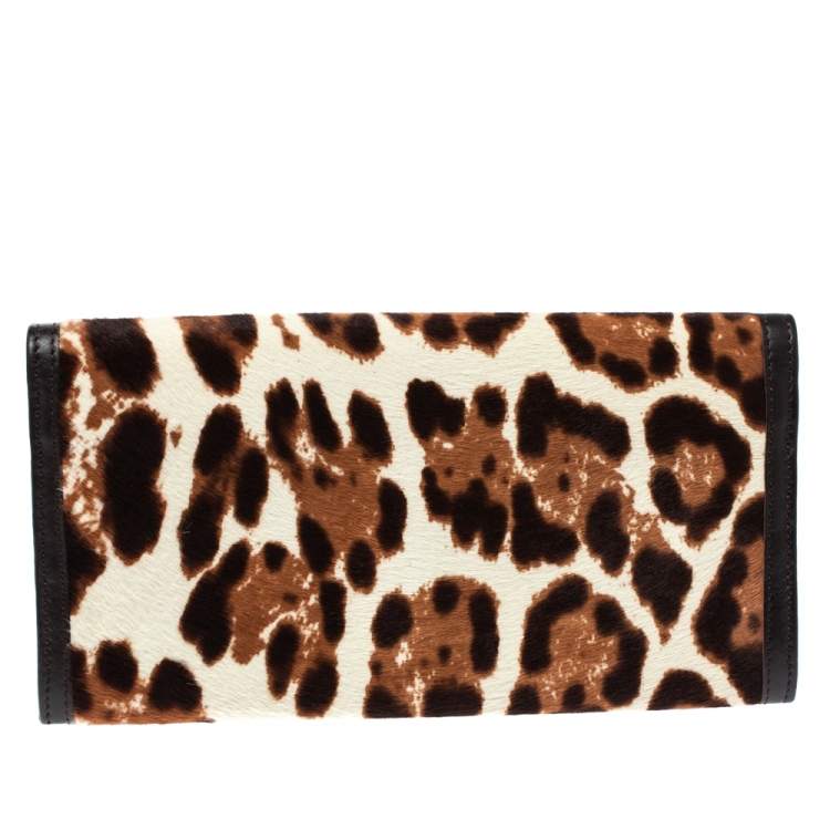 Pre Owned Jimmy Choo Brown/Beige Leopard Print Calfhair and Leather Clutch