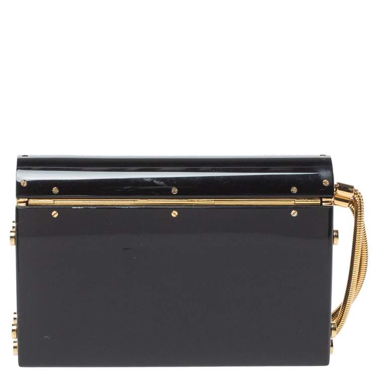Pre Owned Jimmy Choo Black/Silver Acrylic Lockett Minaudiere Clutch