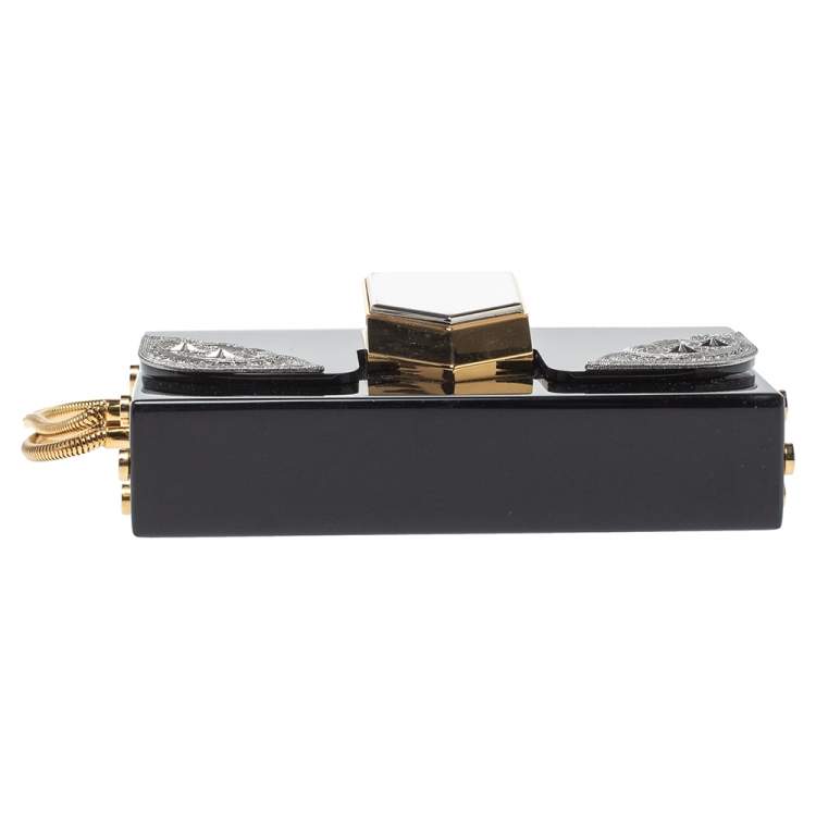 Pre Owned Jimmy Choo Black/Silver Acrylic Lockett Minaudiere Clutch
