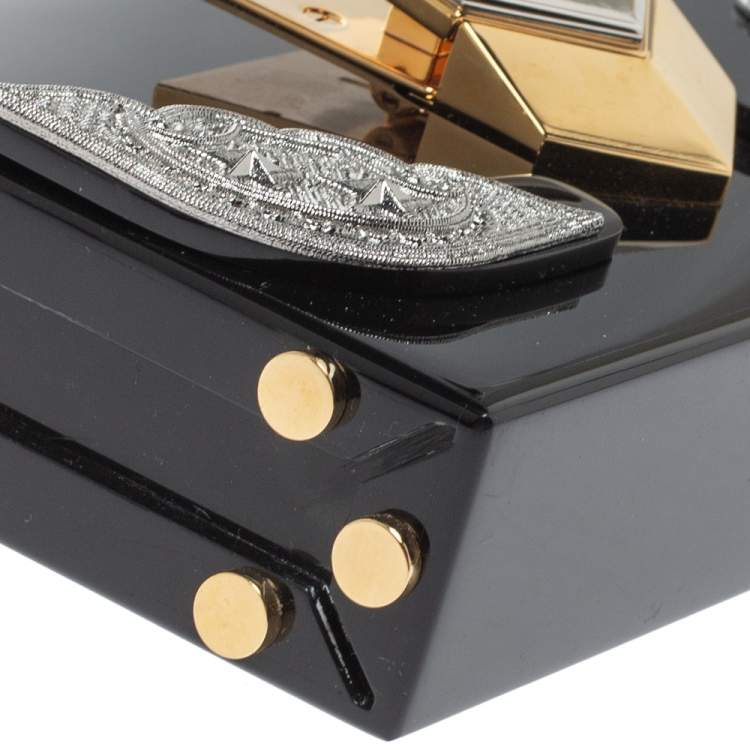 Pre Owned Jimmy Choo Black/Silver Acrylic Lockett Minaudiere Clutch