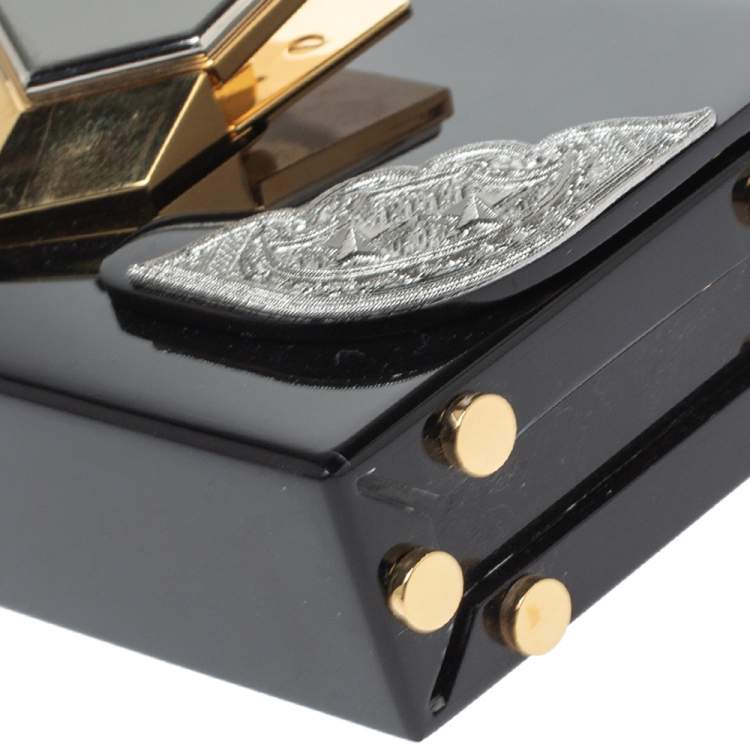 Pre Owned Jimmy Choo Black/Silver Acrylic Lockett Minaudiere Clutch