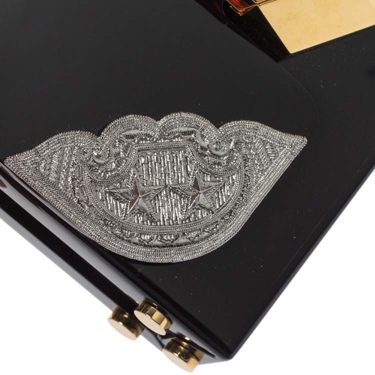 Pre Owned Jimmy Choo Black/Silver Acrylic Lockett Minaudiere Clutch