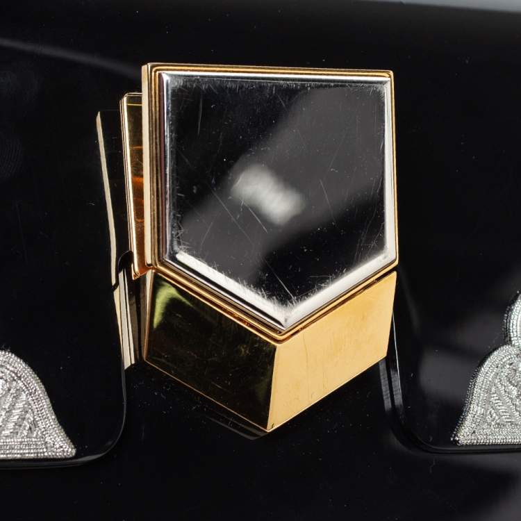 Pre Owned Jimmy Choo Black/Silver Acrylic Lockett Minaudiere Clutch