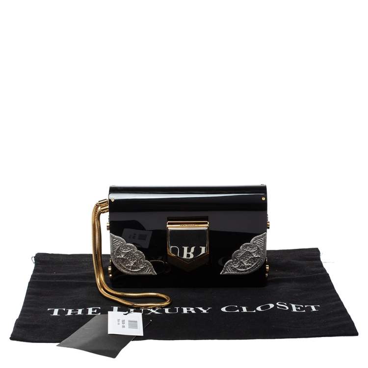 Pre Owned Jimmy Choo Black/Silver Acrylic Lockett Minaudiere Clutch