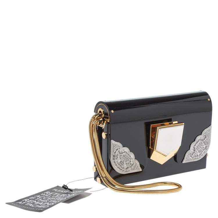 Pre Owned Jimmy Choo Black/Silver Acrylic Lockett Minaudiere Clutch