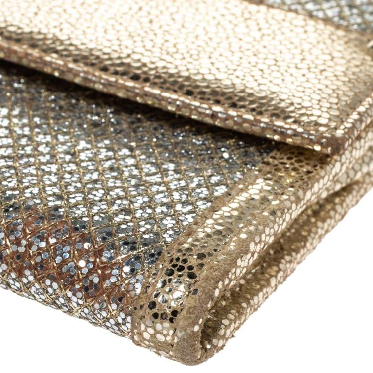 مملوكة مسبقًا Jimmy Choo Metallic Gold Leather and Glitter Reese Clutch