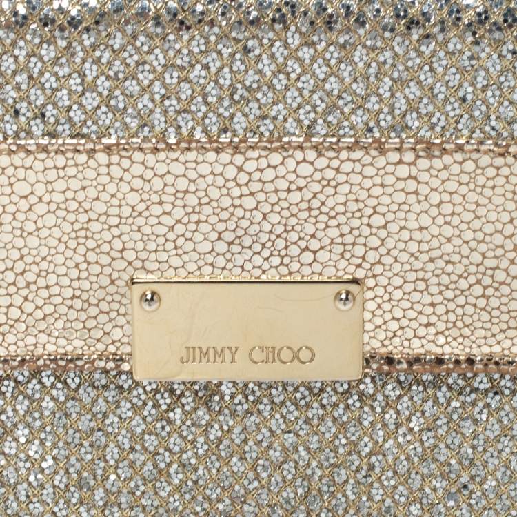 مملوكة مسبقًا Jimmy Choo Metallic Gold Leather and Glitter Reese Clutch