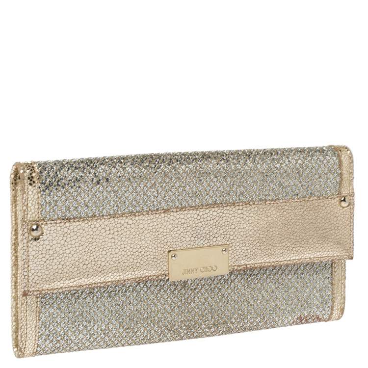 مملوكة مسبقًا Jimmy Choo Metallic Gold Leather and Glitter Reese Clutch
