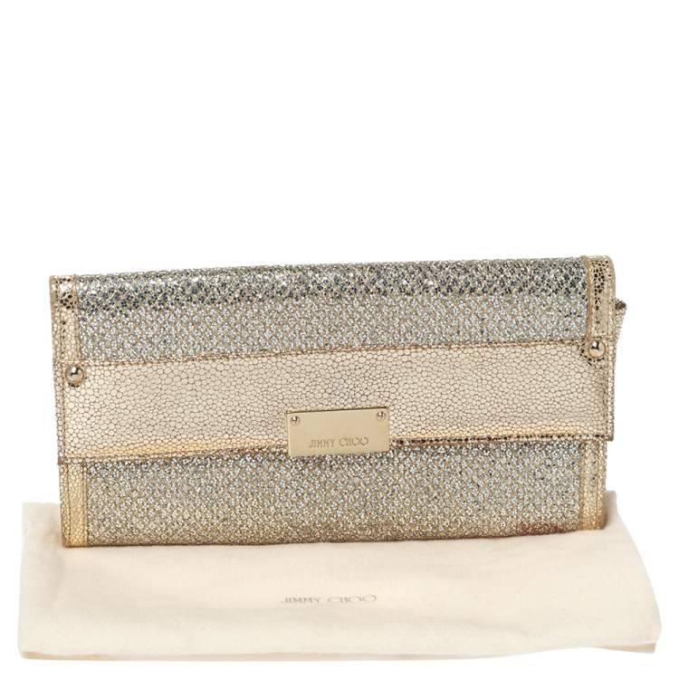 مملوكة مسبقًا Jimmy Choo Metallic Gold Leather and Glitter Reese Clutch