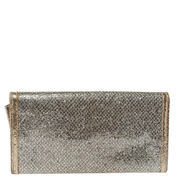 مملوكة مسبقًا Jimmy Choo Metallic Gold Leather and Glitter Reese Clutch