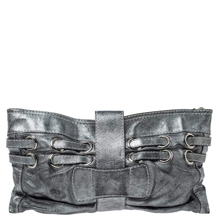 Pre Owned Jimmy Choo Metallic Silver Leather Rio Chain Bag