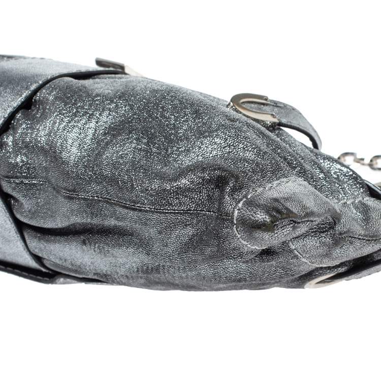 Pre Owned Jimmy Choo Metallic Silver Leather Rio Chain Bag
