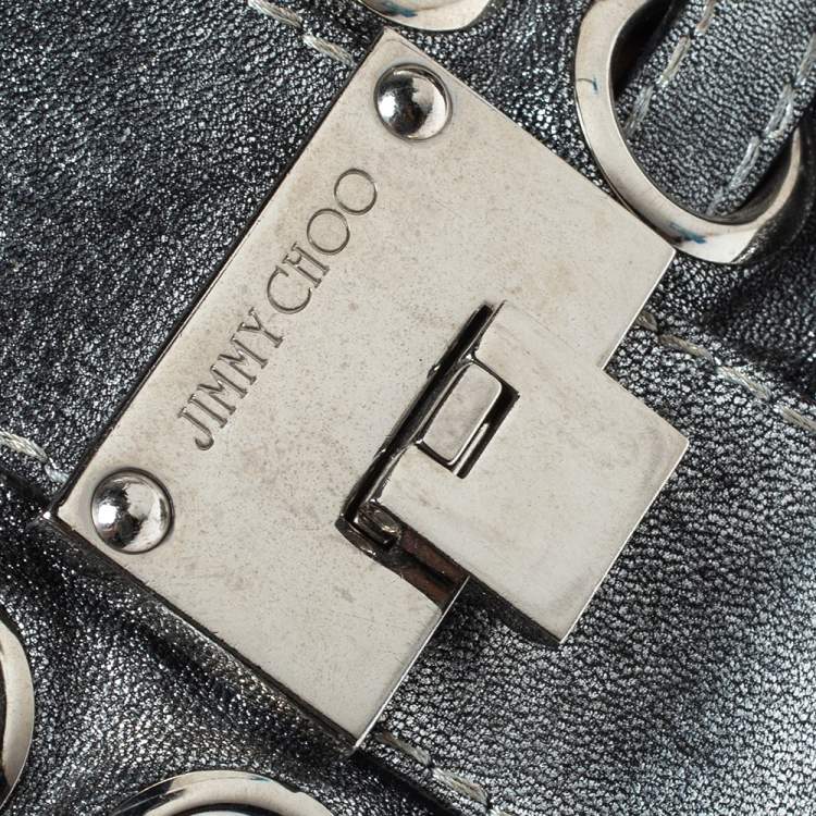 Pre Owned Jimmy Choo Metallic Silver Leather Rio Chain Bag
