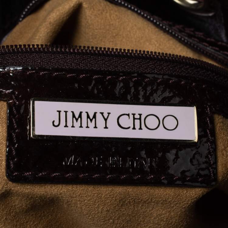 Pre Owned Jimmy Choo Brown Python Effect Patent Leather Ramona Tote