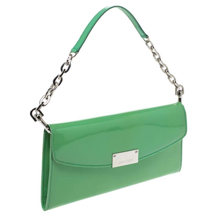 Pre Owned Jimmy Choo Light Green Patent Leather Riane Clutch Bag
