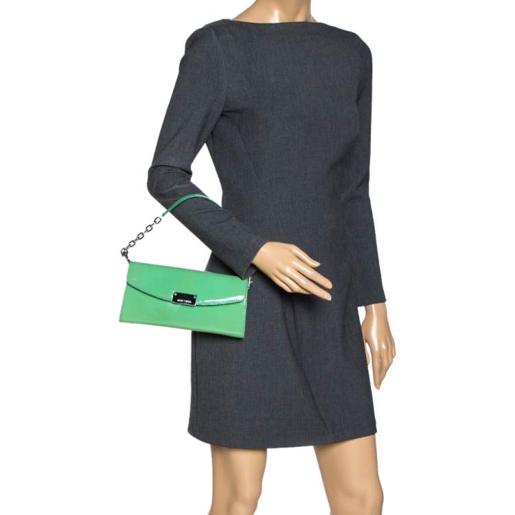 Pre Owned Jimmy Choo Light Green Patent Leather Riane Clutch Bag