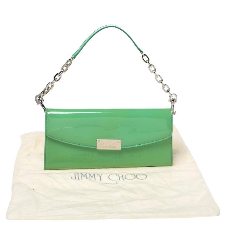 Pre Owned Jimmy Choo Light Green Patent Leather Riane Clutch Bag