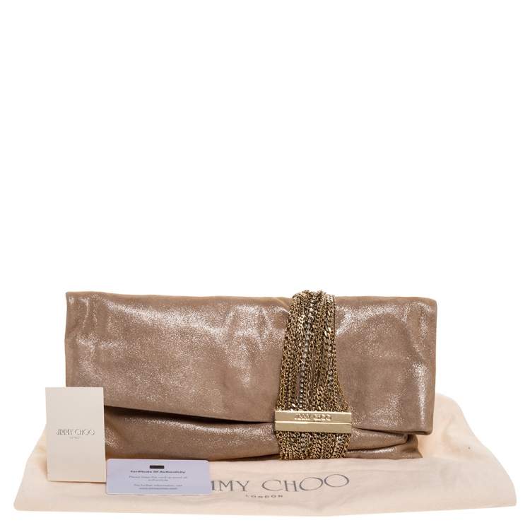 Pre Owned Jimmy Choo Beige Shimmer Suede Chandra Clutch