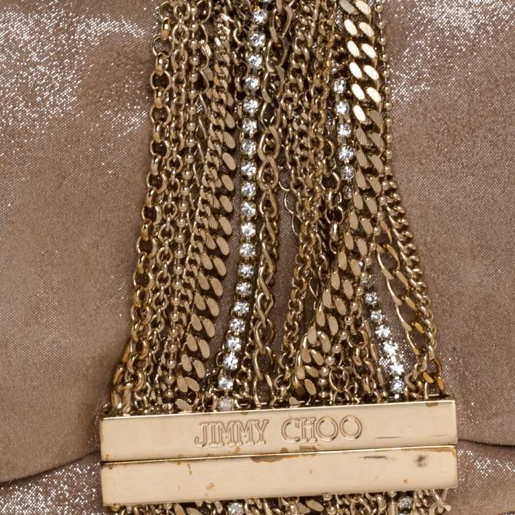 Pre Owned Jimmy Choo Beige Shimmer Suede Chandra Clutch