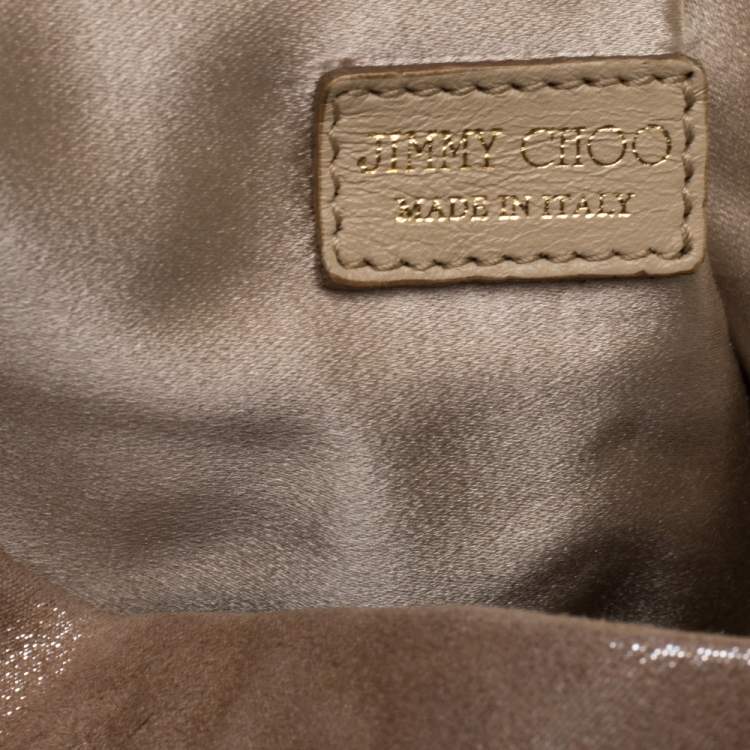 Pre Owned Jimmy Choo Beige Shimmer Suede Chandra Clutch
