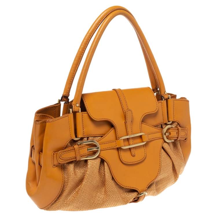 Pre Owned Jimmy Choo Orange Raffia and Leather Tulita Shoulder Bag