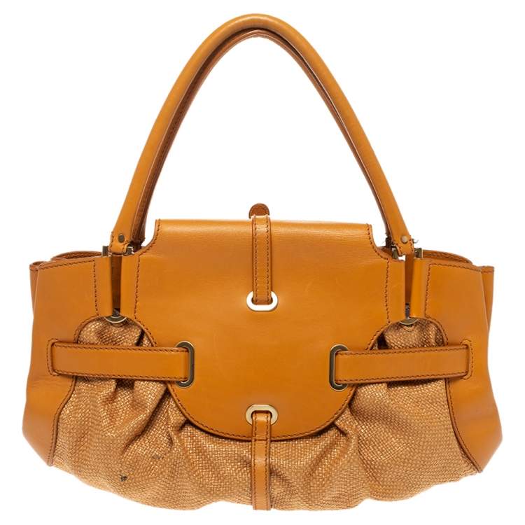 Pre Owned Jimmy Choo Orange Raffia and Leather Tulita Shoulder Bag