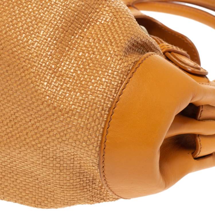 Pre Owned Jimmy Choo Orange Raffia and Leather Tulita Shoulder Bag