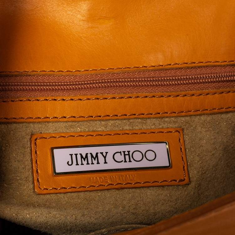 Pre Owned Jimmy Choo Orange Raffia and Leather Tulita Shoulder Bag