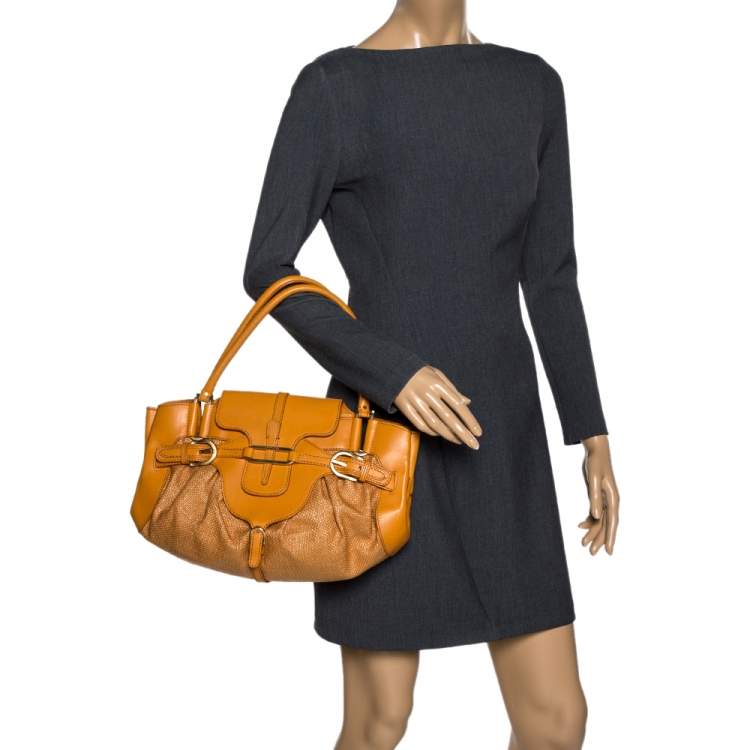 Pre Owned Jimmy Choo Orange Raffia and Leather Tulita Shoulder Bag