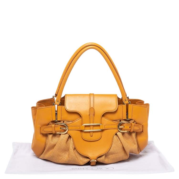 Pre Owned Jimmy Choo Orange Raffia and Leather Tulita Shoulder Bag
