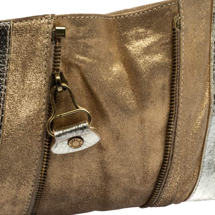 Pre Owned Jimmy Choo Metallic Gold Snakeskin Effect Leather Flap Clutch