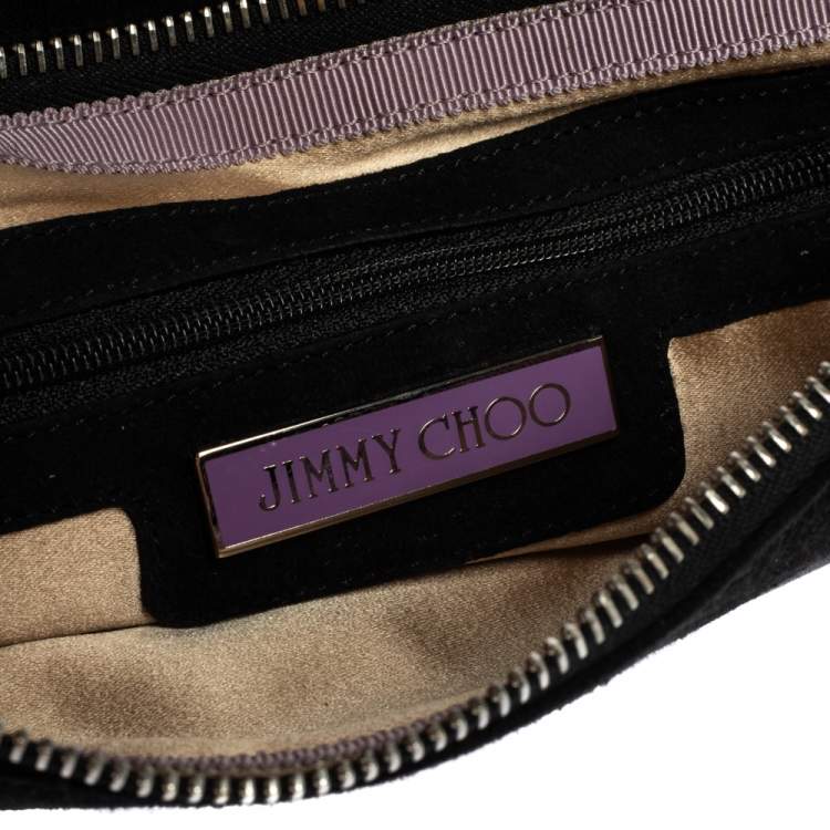 مملوكة مسبقًا Jimmy Choo Black Satin and Suede Fringe Clutch