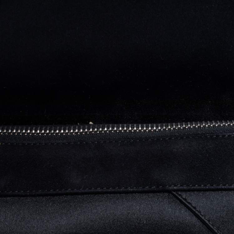 مملوكة مسبقًا Jimmy Choo Black Satin and Suede Fringe Clutch