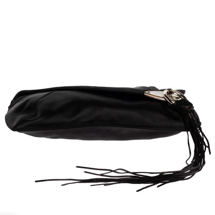 مملوكة مسبقًا Jimmy Choo Black Satin and Suede Fringe Clutch