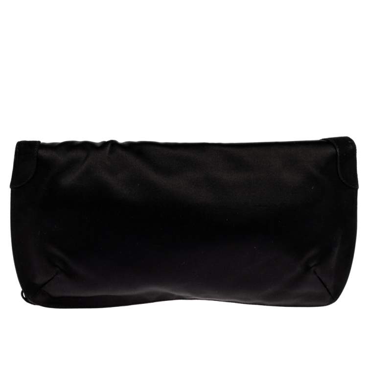 مملوكة مسبقًا Jimmy Choo Black Satin and Suede Fringe Clutch