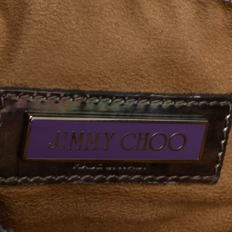Pre Owned Jimmy Choo Gold Patent Vinyl and Suede Mave Foldover Clutch