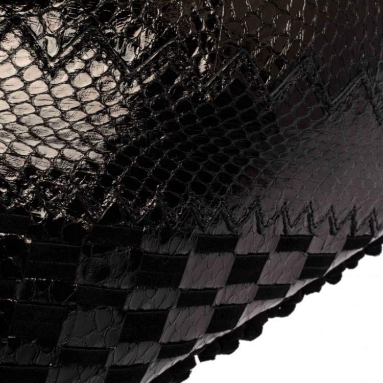 Pre Owned Jimmy Choo Black Python and Suede Fringe Tita Convertible Clutch 