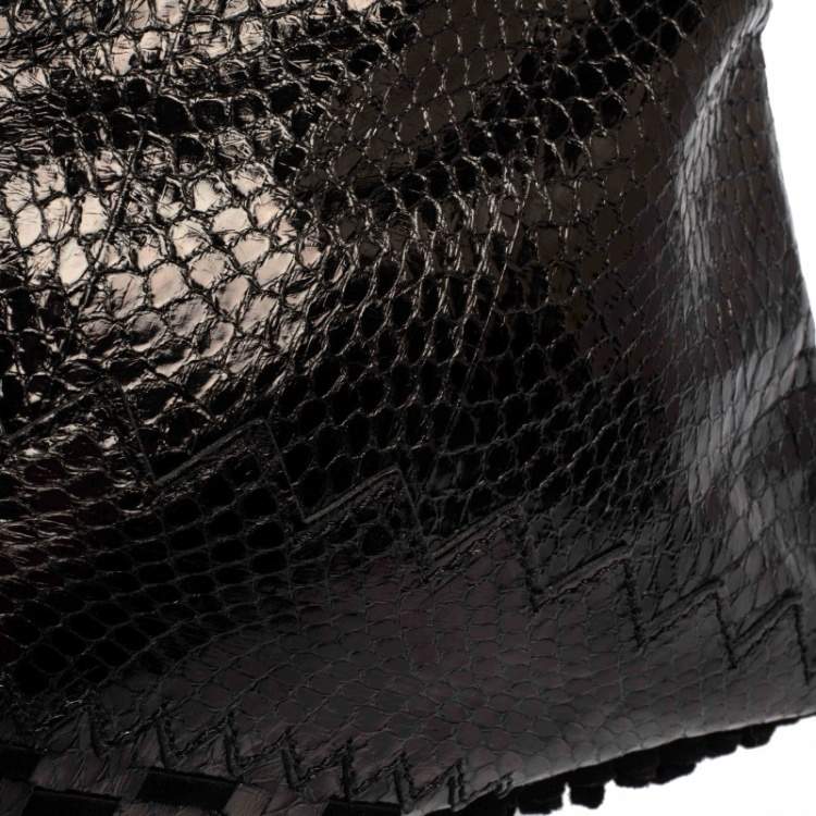 Pre Owned Jimmy Choo Black Python and Suede Fringe Tita Convertible Clutch 