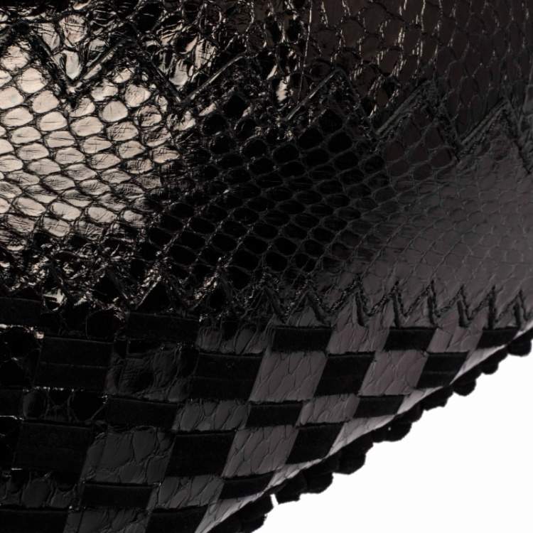 Pre Owned Jimmy Choo Black Python and Suede Fringe Tita Convertible Clutch 