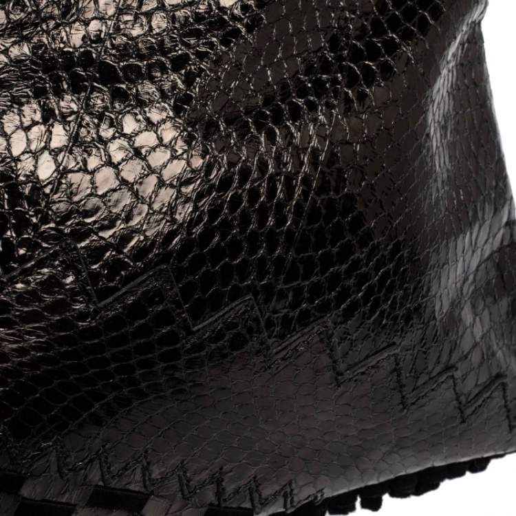 Pre Owned Jimmy Choo Black Python and Suede Fringe Tita Convertible Clutch 