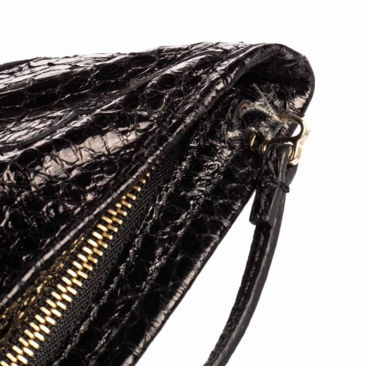 Pre Owned Jimmy Choo Black Python and Suede Fringe Tita Convertible Clutch 