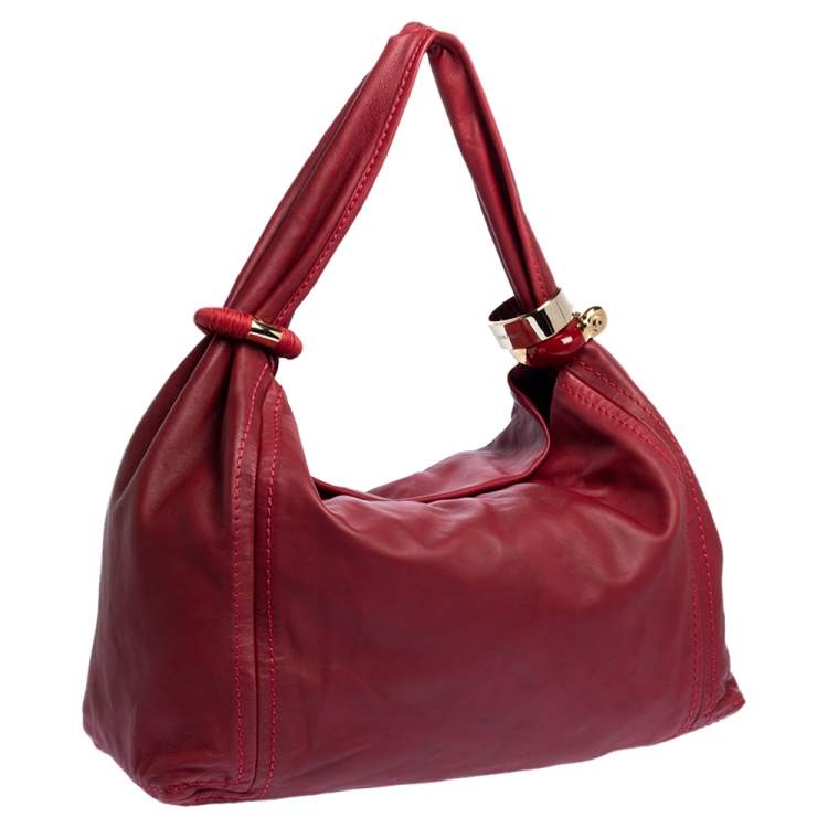 Pre Owned Jimmy Choo Red Leather Large Saba Hobo