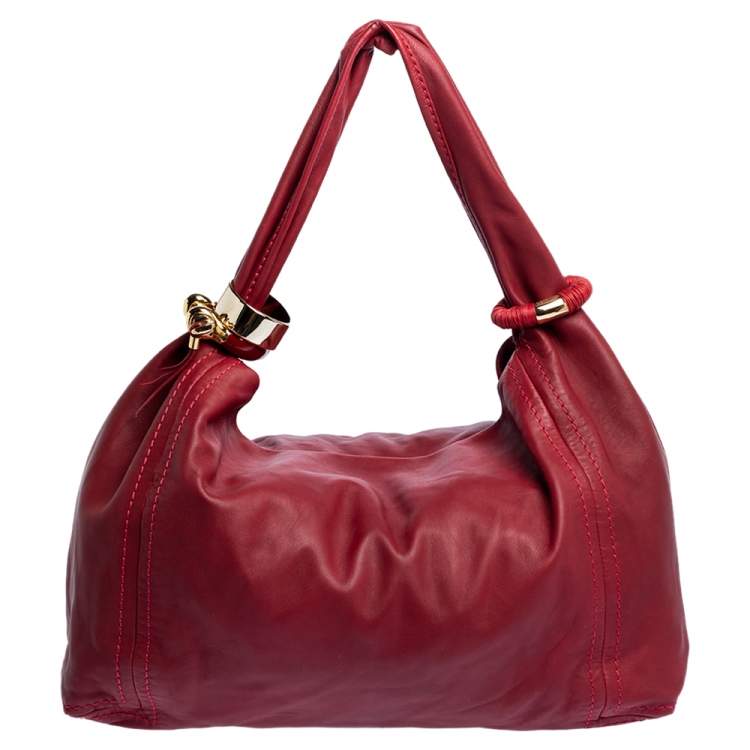 Pre Owned Jimmy Choo Red Leather Large Saba Hobo