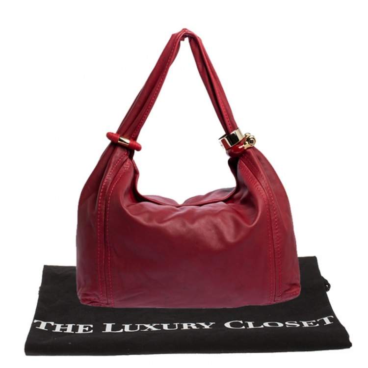 Pre Owned Jimmy Choo Red Leather Large Saba Hobo