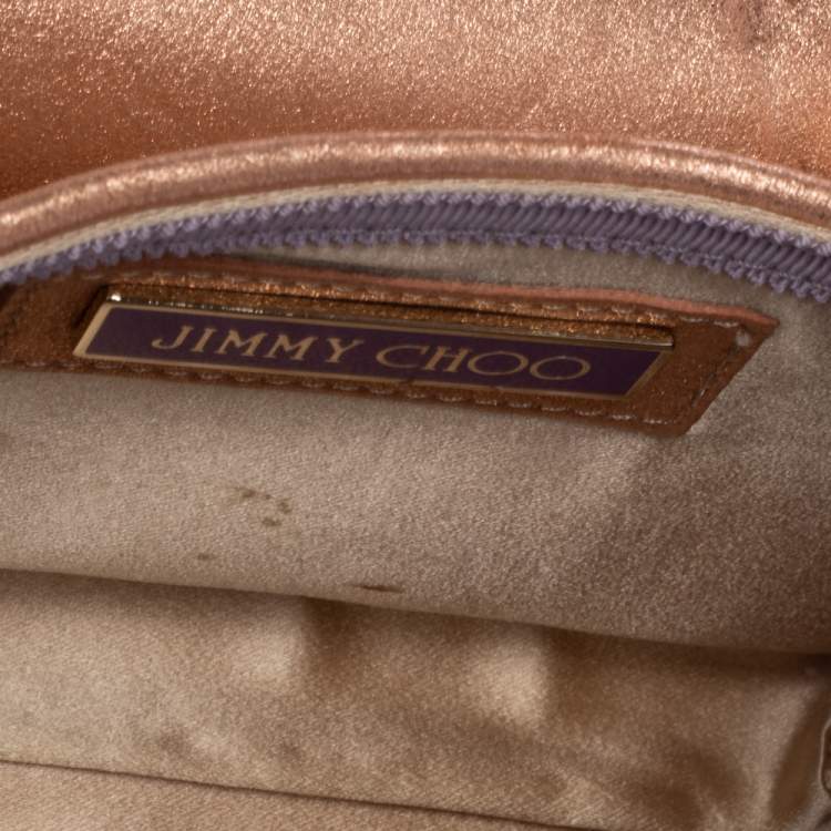 Pre Owned Jimmy Choo Rose Gold Leather and Metal Mesh Crystal Embellished Cecile Bag