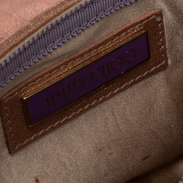 Pre Owned Jimmy Choo Rose Gold Leather and Metal Mesh Crystal Embellished Cecile Bag