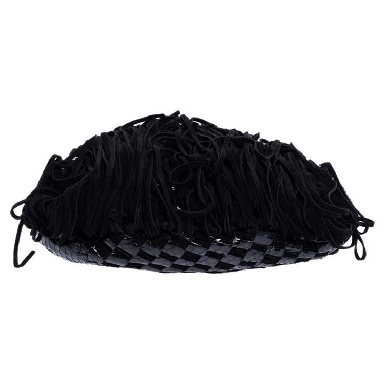 Pre Owned Jimmy Choo Black Python and Suede Tatum Fringe Hobo