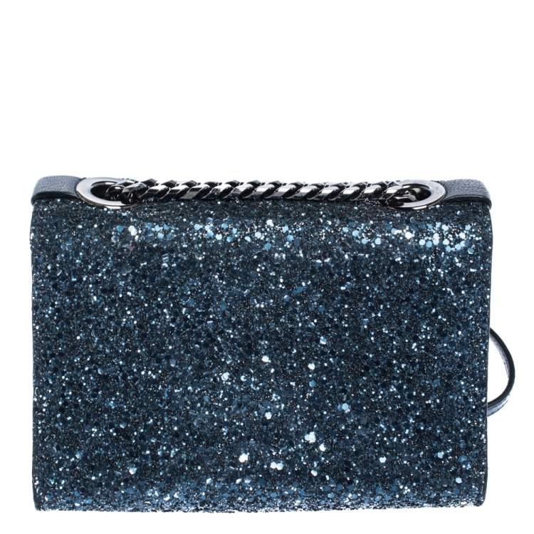 Pre Owned Jimmy Choo Three Tone Blue Glitter and Patent Leather Mini Rebel Crossbody Bag
