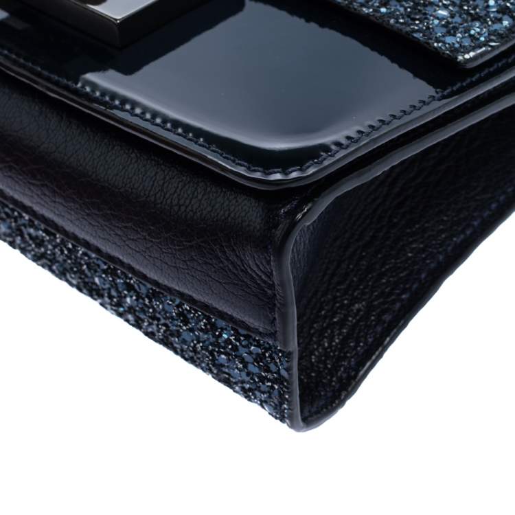 Pre Owned Jimmy Choo Three Tone Blue Glitter and Patent Leather Mini Rebel Crossbody Bag