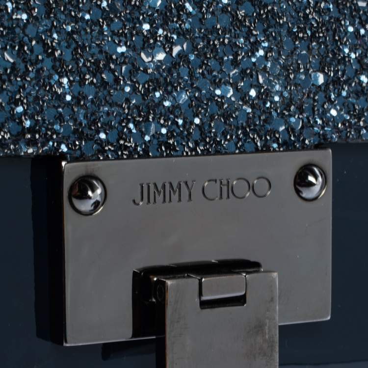 Pre Owned Jimmy Choo Three Tone Blue Glitter and Patent Leather Mini Rebel Crossbody Bag